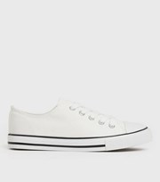 New Look White Stripe Canvas Lace Up Trainers